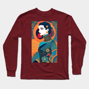 Art Deco Woman White Face with Circles Long Sleeve T-Shirt